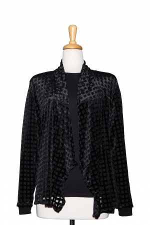  Two Piece Black Cut Velvet Squares Shawl Collar Jacket With Black Long Sleeve Microfiber Top