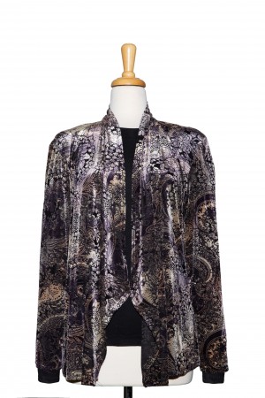  Two Piece Black and Gold Floral Paisley Burnout Velvet Shawl Collar Jacket With Black Long Sleeve Microfiber Top
