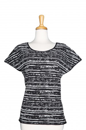 Plus Size Black and White Tweed Knit Short Sleeve Top