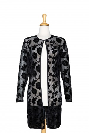 Black Velvet Floral Applique 3/4 Length Lace  Jacket 