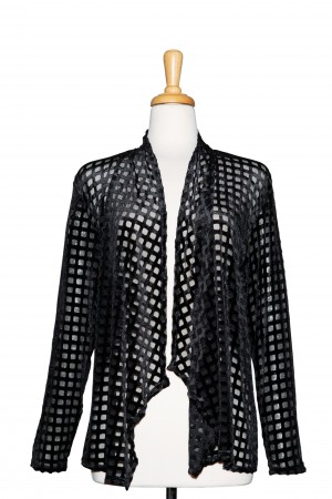 Plus Size Black Squares Cut Velvet Shawl Collar Jacket