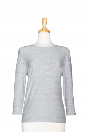Plus Size Grey Mini Stripes Cotton 3/4 Sleeve Top 