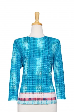 Turquoise Twinkle Stars Border Cotton 3/4 Sleeve Top 