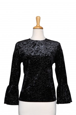 Plus Size Black Velvet With Silver Metallic  Bell Sleeve Top
