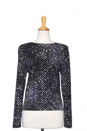 Plus Size Black and Grey Dots With Light Purple Splash Long Sleeve Microfiber Top 