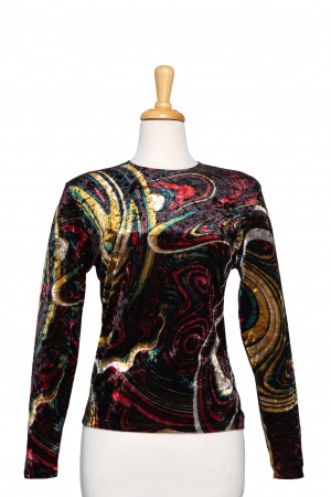 Plus Size Multi Color Graffiti Velvet Long Sleeve Top