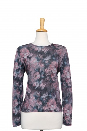Plus Size Pastel Floral Long Sleeve Thin Knit Top