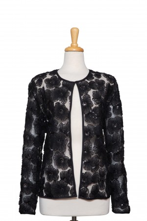 Black Organza Floral  Sequins Lace Jacket 