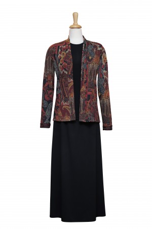 Plus Size Three Piece Rust And Tan Paisley Knit Set With Matte Jersey Skirt