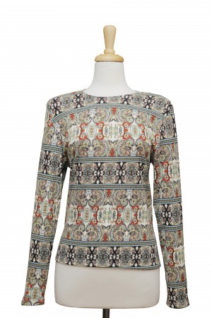 Persian Print Multi Color Long Sleeve Knit Top 