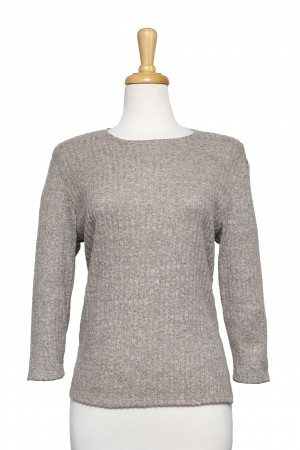 Plus Size Heather Tan Ribbed 3/4 Sleeves Knit Top