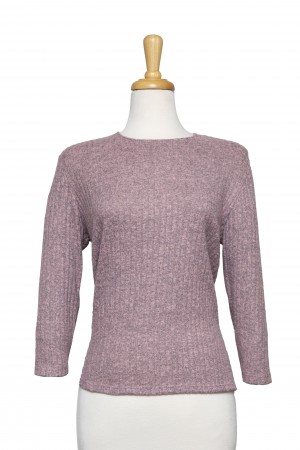 Heather Mauve Ribbed 3/4 Sleeves Knit Top
