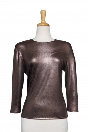 Bronze Metallic 3/4 Sleeves Microfiber Top