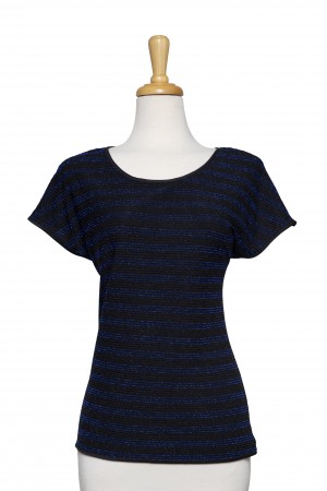 Plus Size Black and Blue Metallic Short Sleeve Top