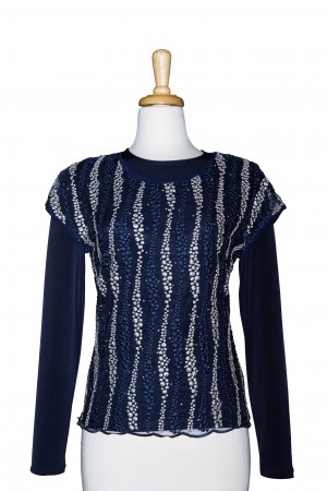 Navy and Silver Lace Short Sleeve With Long Sleeve Microfiber Top