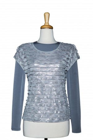 Plus Size Grey Metallic Ruffled Short Sleeve With Long Sleeve Microfiber Top