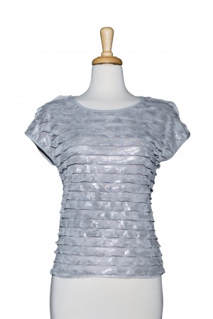 Grey Metallic  Ruffled Short Sleeve Top