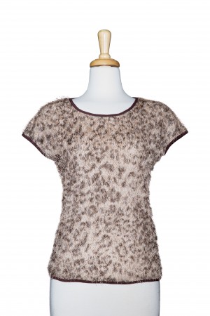 Plus Size Beige and Brown Animal Print Fur Short Sleeve Top