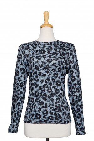 Plus Size Black and Grey Leopard Print Long Sleeve Ponte Knit Top