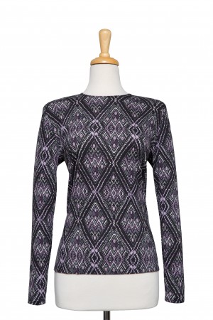 Black, Lilac and Grey Diamonds Textured Long Sleeve Top 