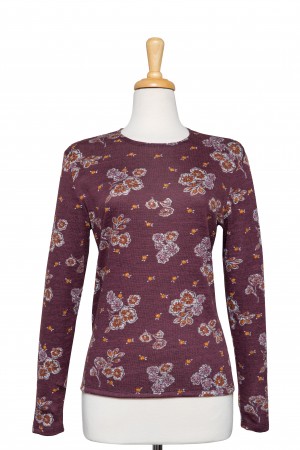 Plus Size Burgundy and Orange Floral Long Sleeve Knit Top