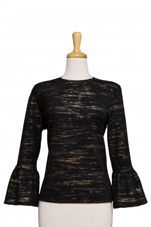Black and Gold Crinkled Textured Bell Sleeve Top