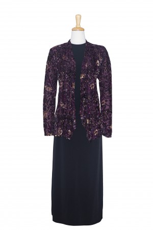  Three Piece Shades of Purple and Cream Floral Cut Velvet Jacket with Microfiber Skirt