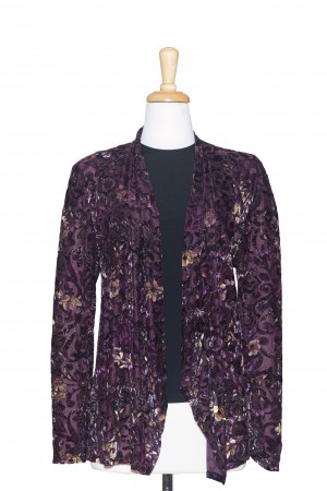 Two Piece  Shades Of Purple and Cream Floral Cut Velvet Shawl Collar Set