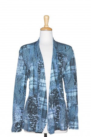 Plus Size Shades Blue and Grey Abstract Shawl Collar Jacket
