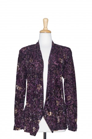 Plus Size Shades Of Purple and Cream Floral Cut Velvet Shawl Collar Jacket