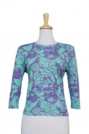 Plus Size Seafoam Green and Purple Starfish 3/4 Sleeve  Cotton Top 