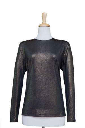 Plus Size Black and Gold Metallic Long Sleeve Microfiber Top