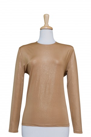  Gold Metallic Long Sleeve Microfiber Top