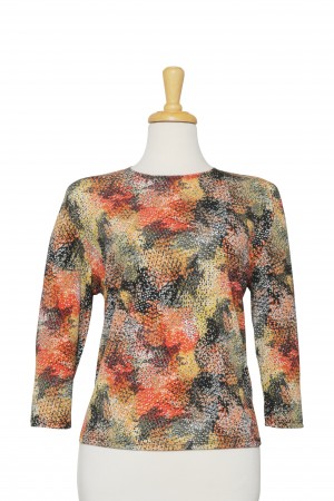 Black, Tan and Rust Geometric Patches Microfiber 3/4 Sleeve Top 