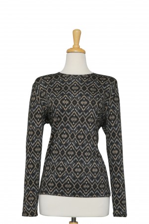 Black, Tan and Ivory Diamond Zig Zag Microfiber Long Sleeve Top 