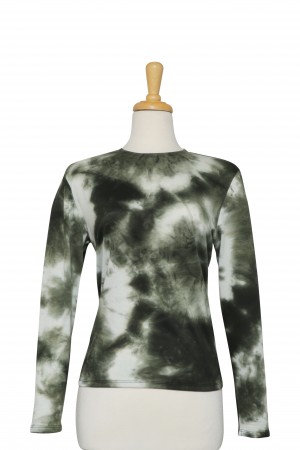 Shades of Olive Tie Dye Thin French Terry Cotton Long Sleeve Top 