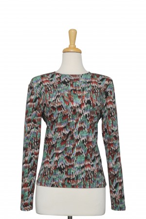 Black, Green, Rust and Brown Icicles Textured Long Sleeve Top