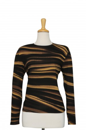 Black and Gold Whiplash Long Sleeve Knit Top