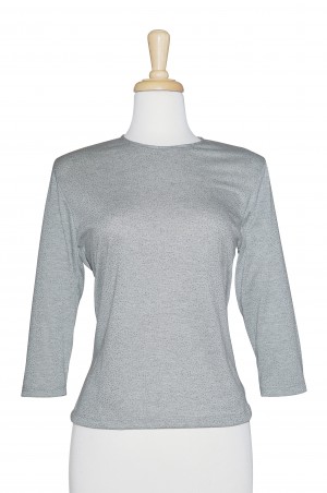 Grey With Silver Pin Dots 3/4 Sleeve Cotton Top 