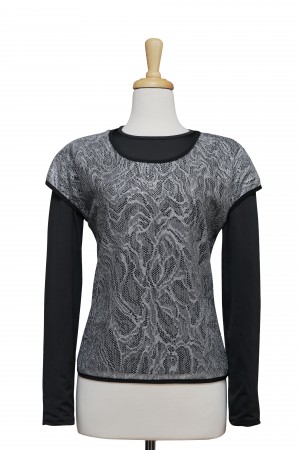 Metallic Silver Lace Knit Short Sleeve With Black Long Sleeve Top