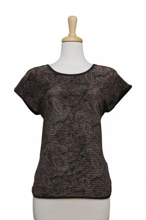 Brown And Black Paisley Crinkle Short Sleeve Top