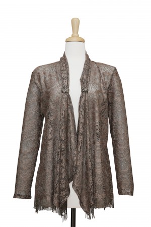 Metallic Bronze Lace Knit Shawl Collar Jacket