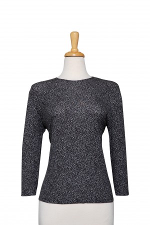 Plus Size Grey and Black Mini Leopard Print 3/4 Sleeve Cotton Top 