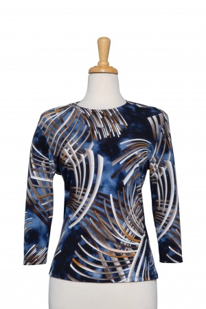 Black, Blue and White Fireworks Display Textured Print Microfiber 3/4 Sleeve Top 