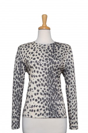 Creme and Grey Waterfall of Feathers Microfiber Long Sleeve Top 