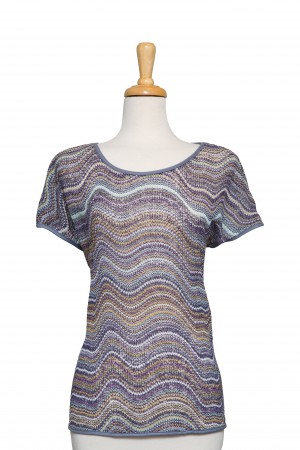 Plus Size Shades of Grey and Purple Waves Crochet Short Sleeve Top