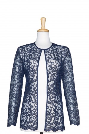 Plus Size Navy Embroidered Lace Jacket 
