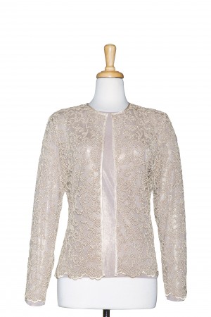 Two Piece Gold Embroidered Lace with Light Gold Metallic Long Sleeve Top