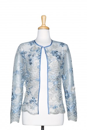 Plus Size Light Blue and Silver Floral Lace Jacket 