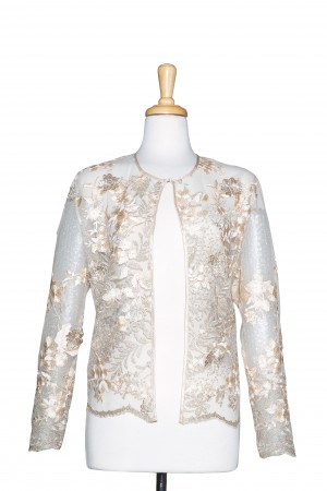 Plus Size Peach and Gold 3D Floral Lace Jacket 